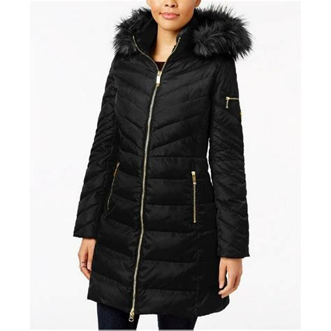 michael michael kors faux fur trim maxi puffer coat|Michael Kors packable puffer jacket.